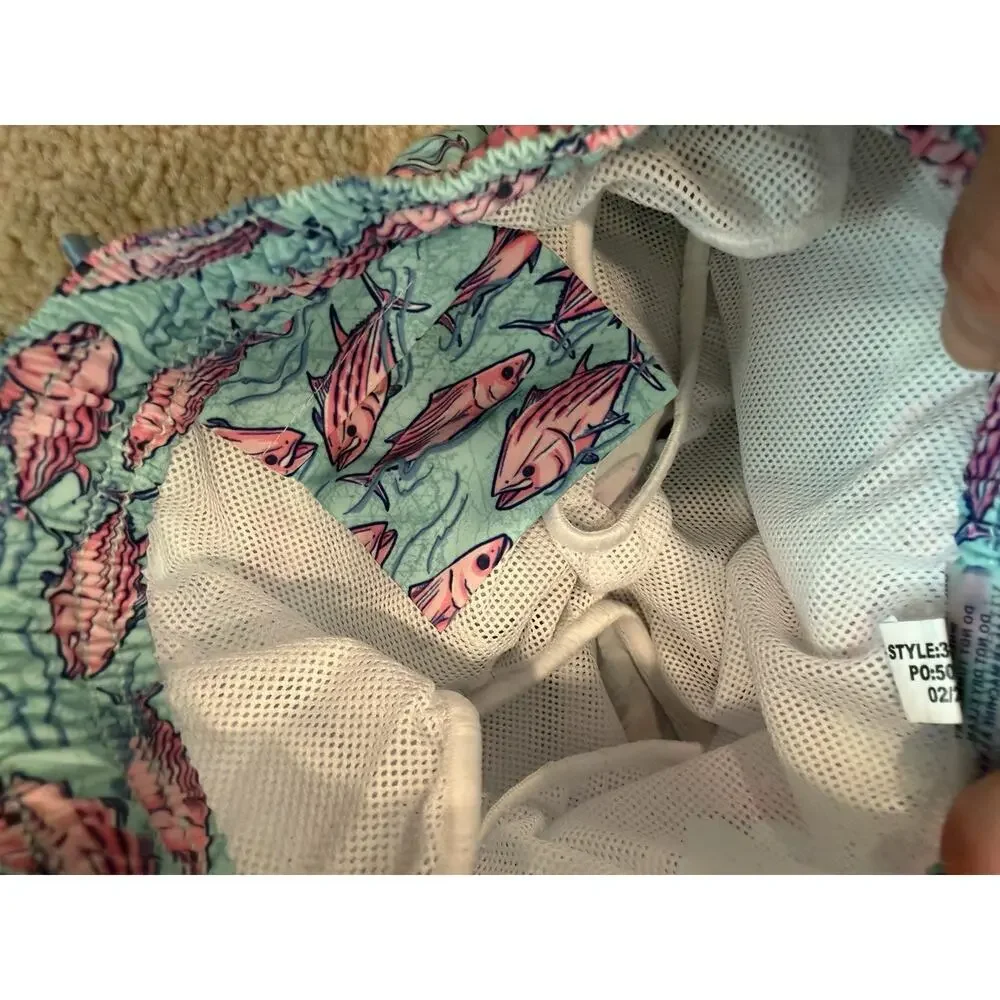 Vineyard Vines Swim Trunks Pink Blue Fish Lined Drawstring Iittle Boys Sz 2 NEW